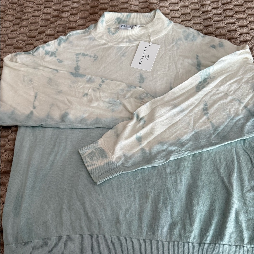 Scott & Scott cotton/ silk blend Tie-Dye Sweater in Cream & Mint Green SZ L NWT